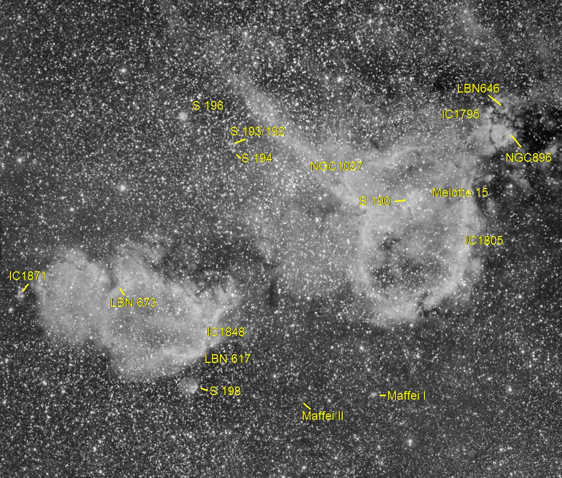 IC 1848 and IC 1805 - annotated